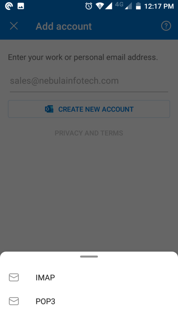Outlook Mobile Configuration step 3